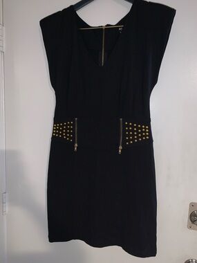 Baby Phat Black Y2K Dress with Gold Stud Waist Detail
